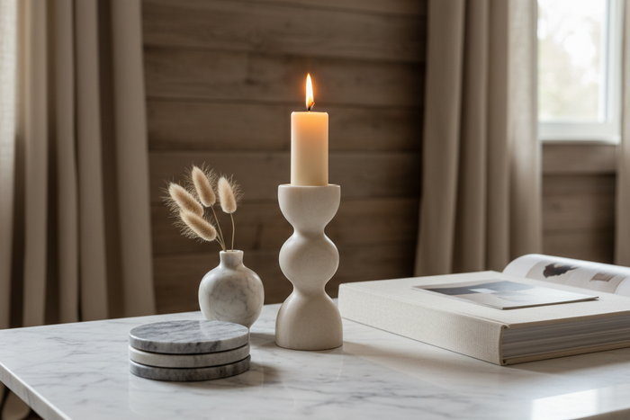 How to Style a Marble Coffee Table - Coasters, Candle Holders & Décor Pairings