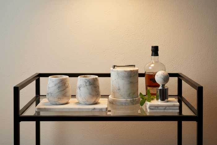 The New Bar Cart Essentials: Marble Barware for the Modern Host