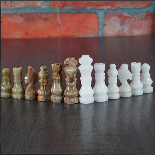 12" Artreestry Handmade Marble Chess Set White and Green Onyx