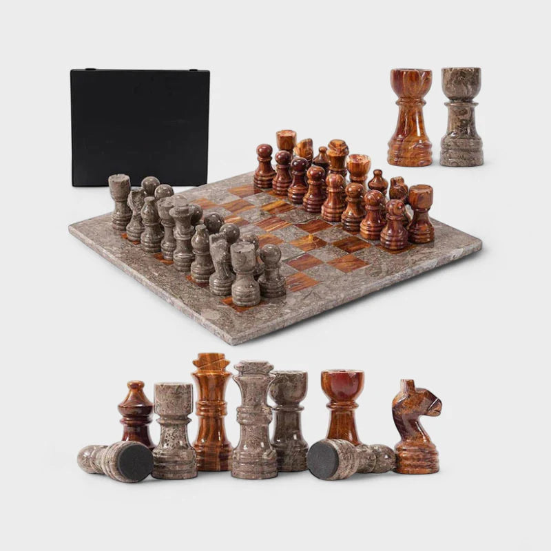 30cm Chess Set With Storage Box - Oceanic & Red