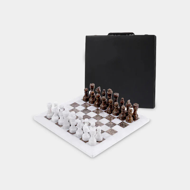 30cm Chess Set With Storage Box - White & Oceanic