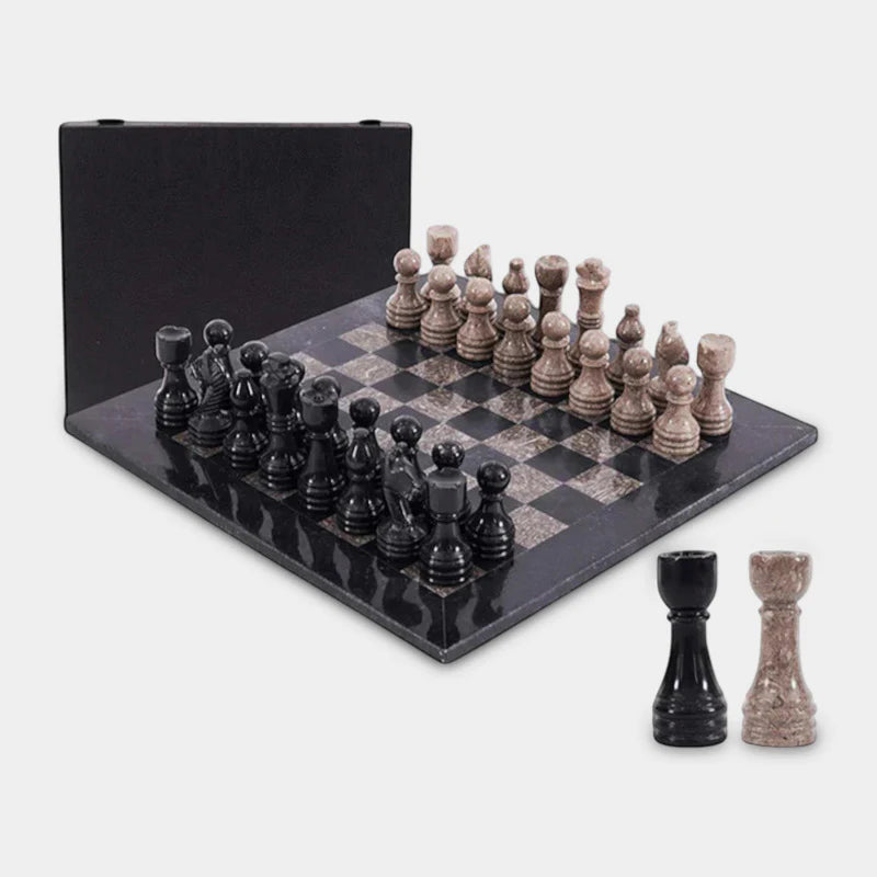 38cm Chess Set With Storage Box - Black & Oceanic