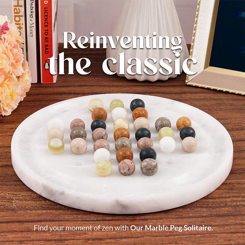 Artreestry Handmade 10" Marble Solitaire 2 Player Game - Board Game For Adults