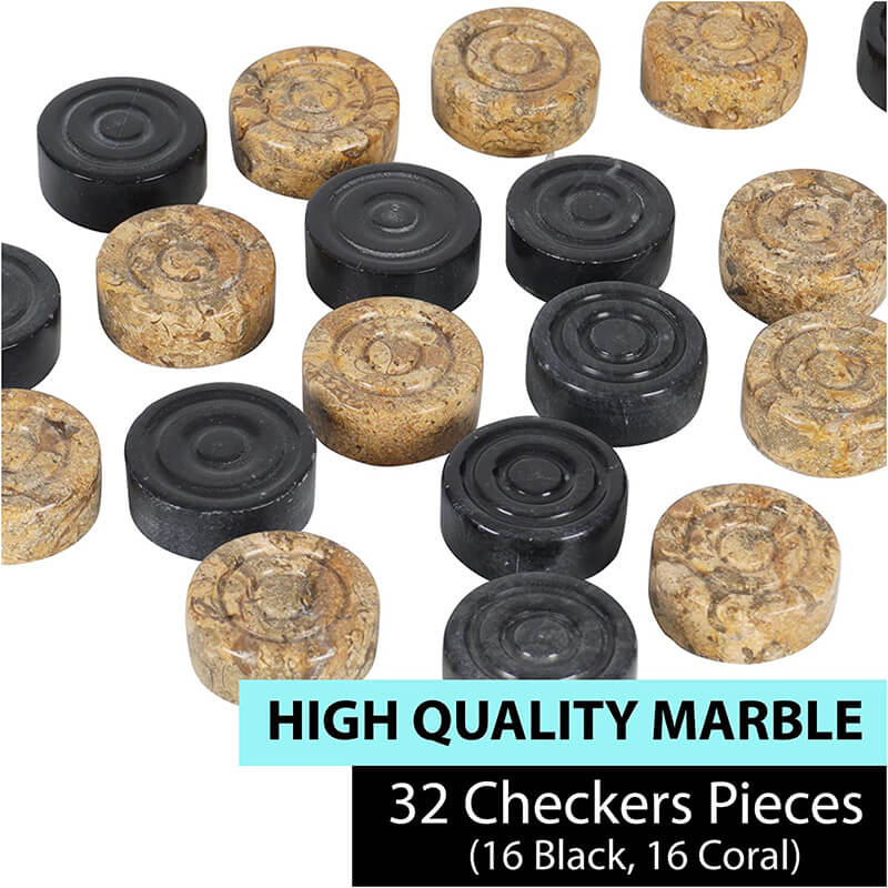 Artreestry Handmade Black and Coral Marble Checkers Figures Set for Checkers Board