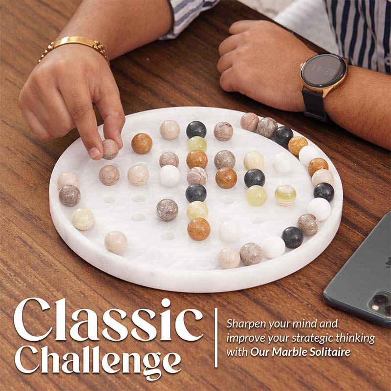 Artreestry Handmade 10" Marble Solitaire 2 Player Game - Board Game For Adults