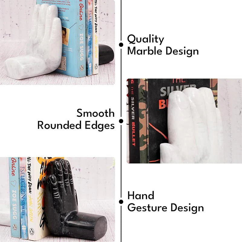 Artreestry Handmade Natural Marble Bookends Hand Design - Book Holder