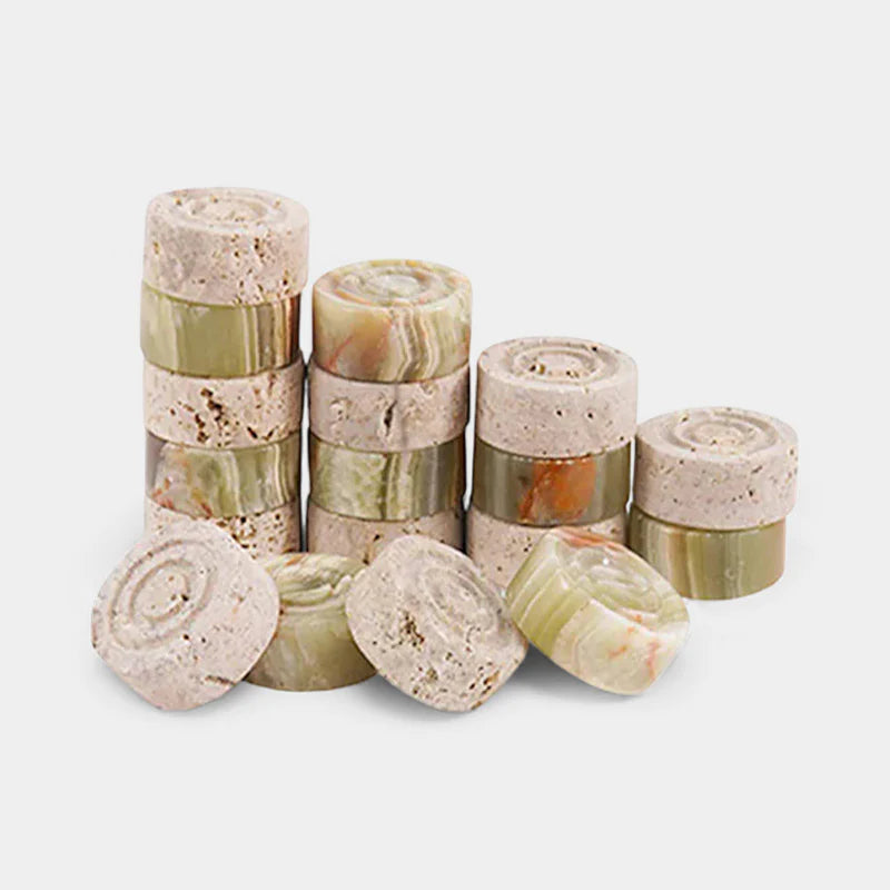 Checkers Figures - Green & Travertine