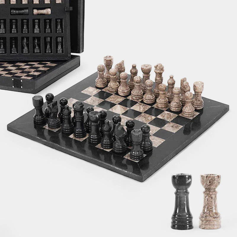 Marble 25cm Chess Set Oceanic & Black