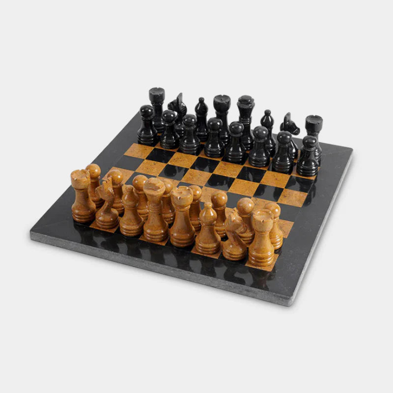 Marble 30cm Chess Set - Black & Golden