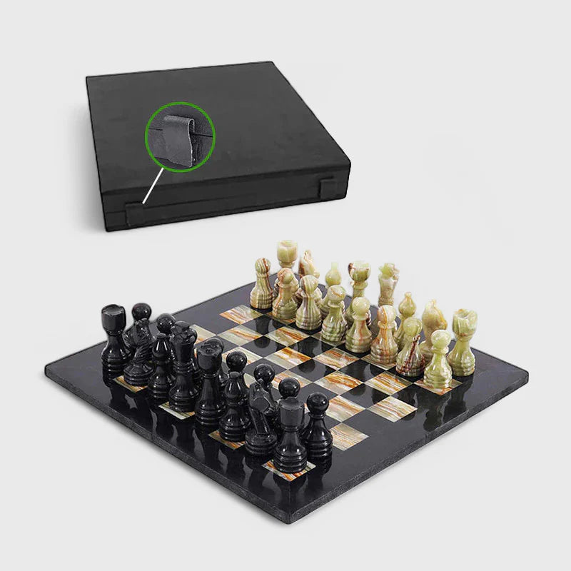 Marble 38cm Chess Set - Black & Green