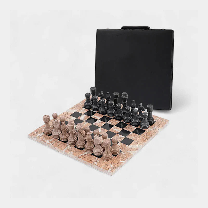 Marble 38cm Chess Set - Marinara & Black