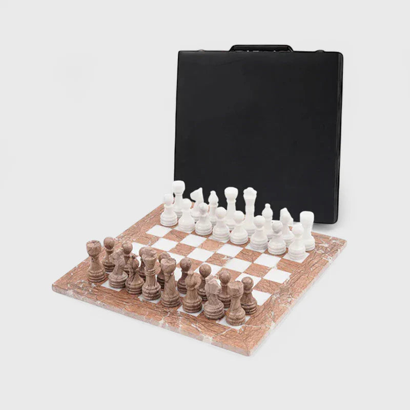 Marble 38cm Chess Set - Marinara & White