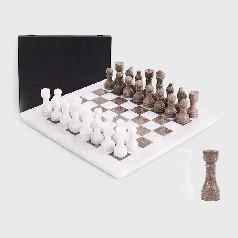 Marble 38cm Chess Set - White & Oceanic