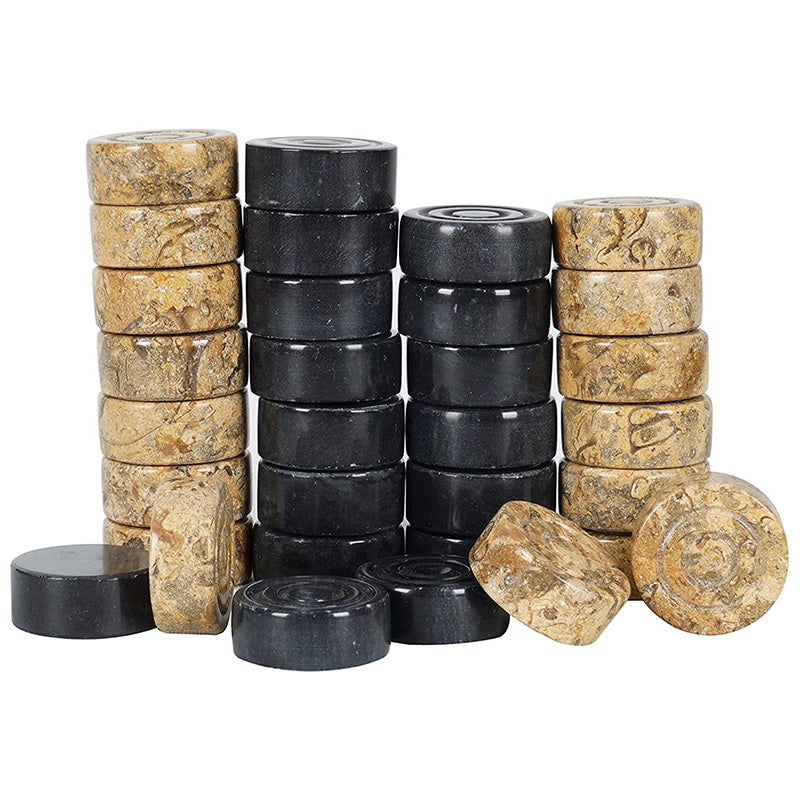Black and Coral Handmade Marble Checkers pieces Set