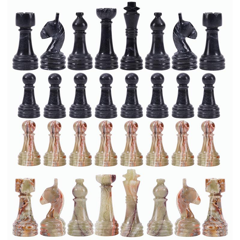 Marble Black & Multi Green Premium Quality Chess Game Figures