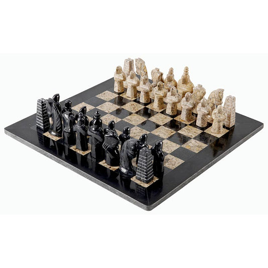 15" Artreestry Handmade Marble Chess Set Black and Coral Vintage with Chess Storage Box