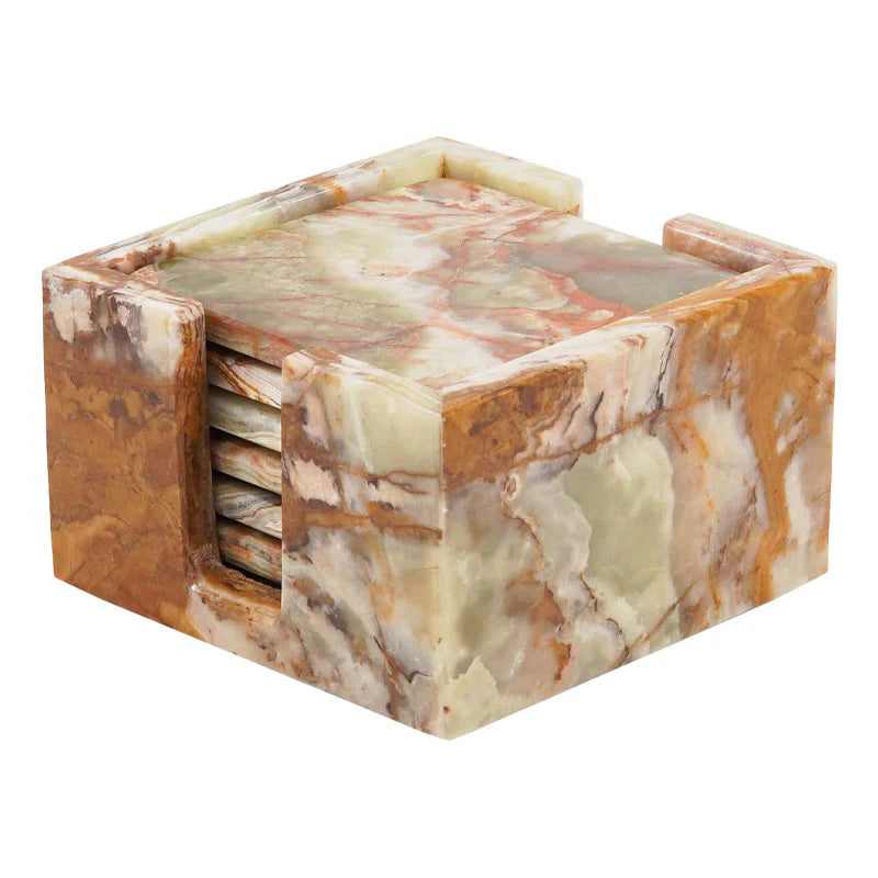 Artreestry Handmade Marble Full square coaster set with holder