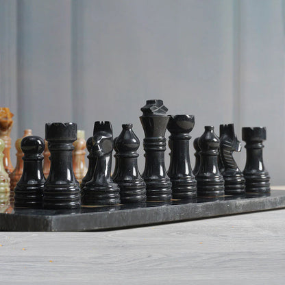 Artreestry Handmade Marble Black & Multi Green Premium Quality Chess Pieces