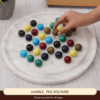 Artreestry Handmade 14" Peg Solitaire Marble Game - Best Game