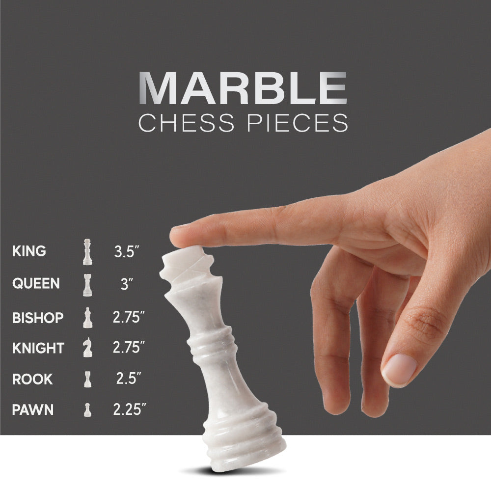 White and Black 15 Inches Premium Quality Marble Chess Set (With Storage Box)