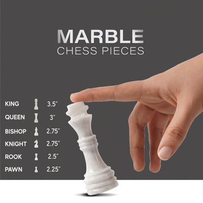 White and Black 15 Inches Premium Quality Marble Chess Set (With Storage Box)