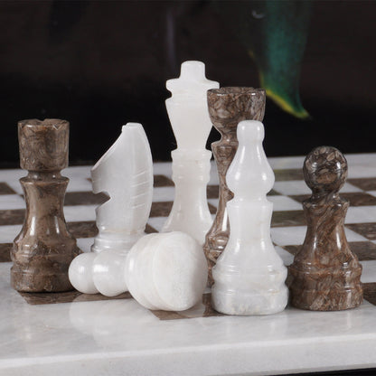 White and Grey Oceanic Handmade 12 Inches High Quality Marble Chess Set