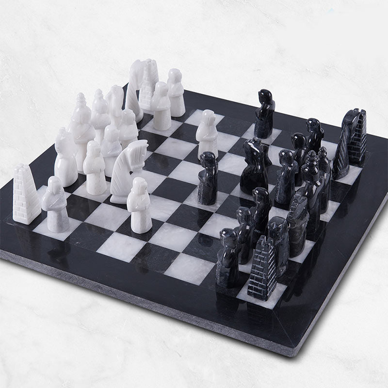 15" Artreestry Handmade Chess Set Black and White Antique with Chess Storage Box