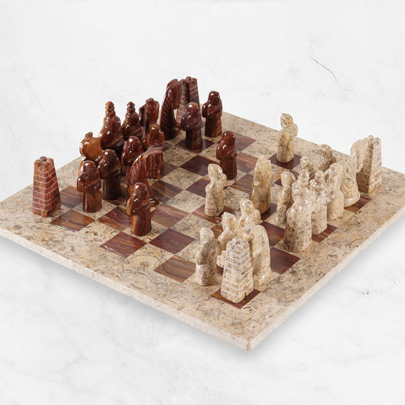 15" Artreestry Handmade Marble Chess Set Coral and Red