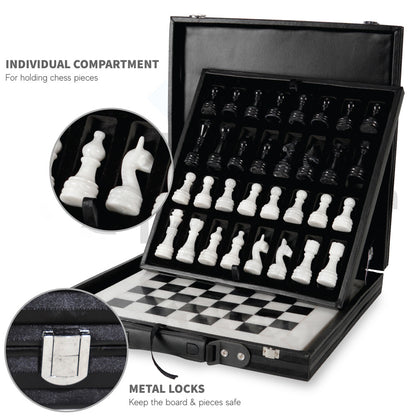 White and Black 15 Inches Premium Quality Marble Chess Set (With Storage Box)