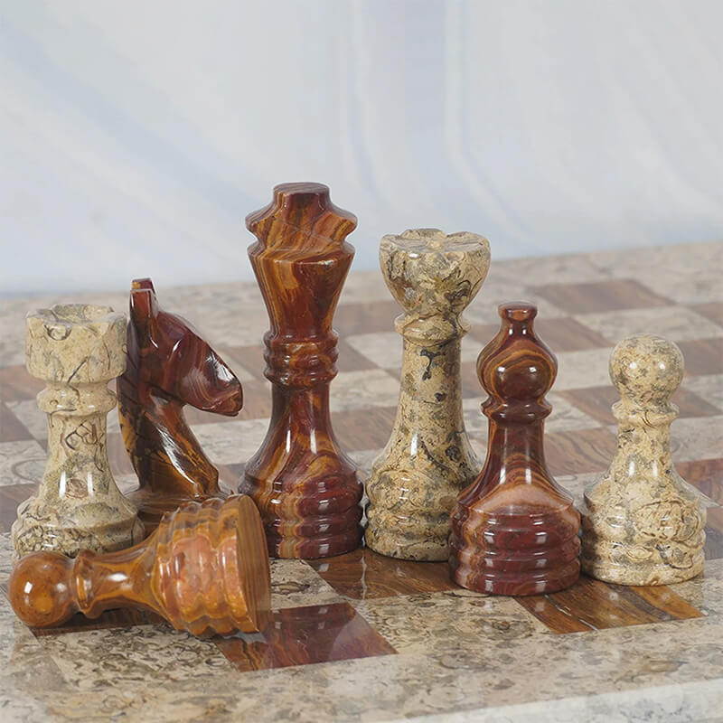 Artreestry Handmade Marble Red & Coral Premium Quality Chess Pieces