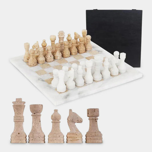 30cm Chess Set White & Travertine