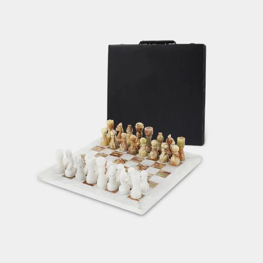30cm Chess Set With Storage Box - White & Green