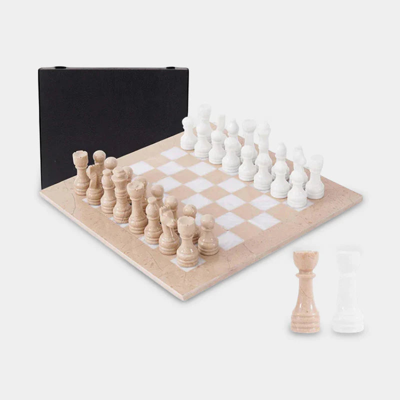 38cm Chess Set With Storage Box - Verona & White