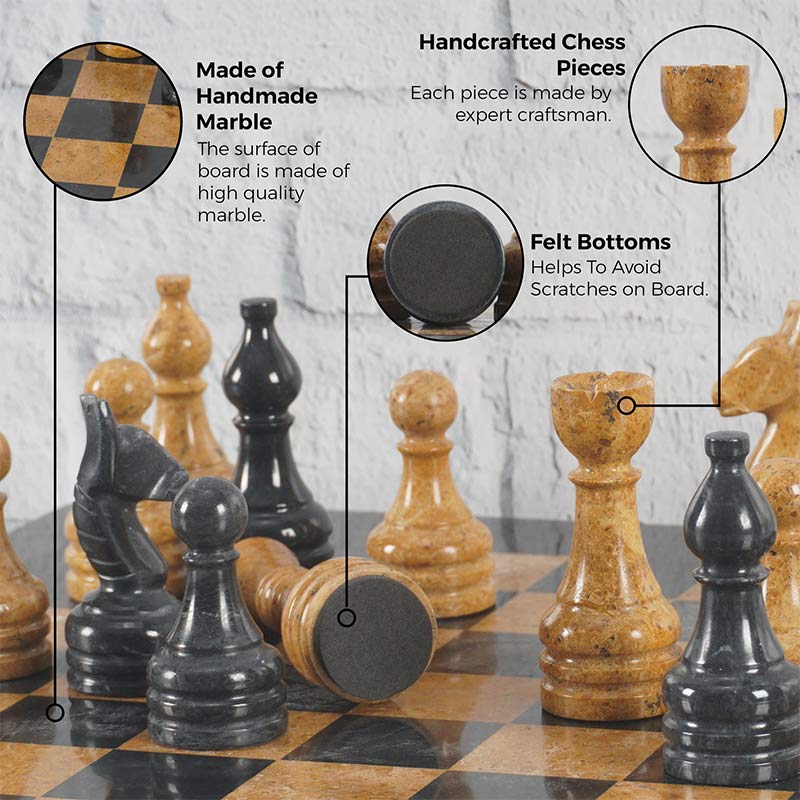 15" Artreestry Handmade Marble Chess Set Black and Golden