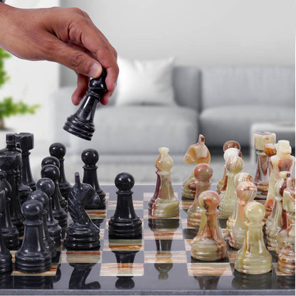 15" Artreestry Handmade Marble Chess Set Black and Green