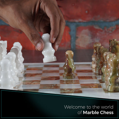 12" Artreestry Handmade Marble Chess Set White and Green Onyx