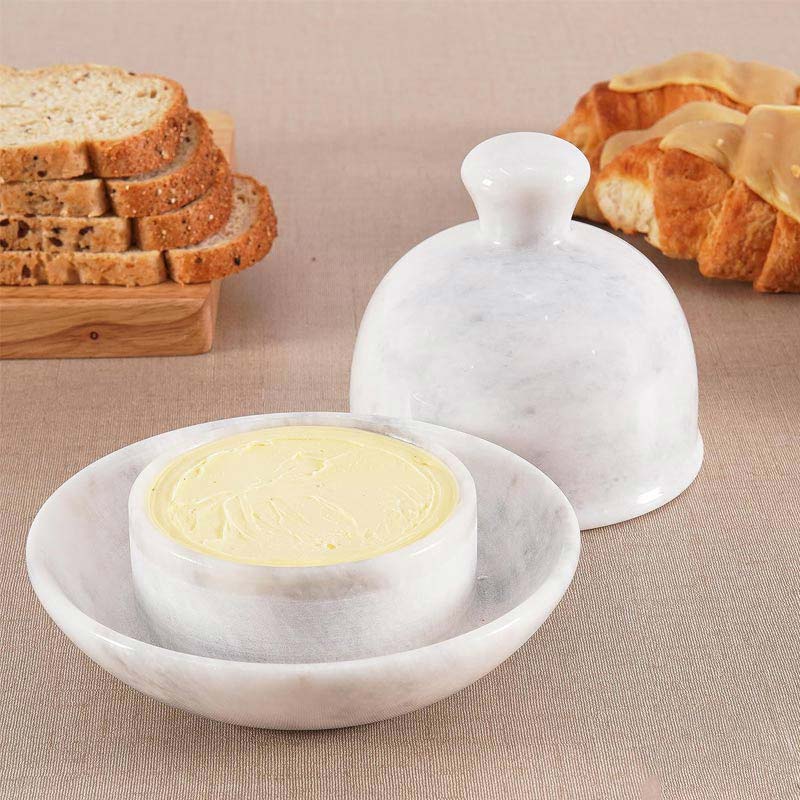 Artreestry Handmade Marble Butter Dish with Lid and Knife