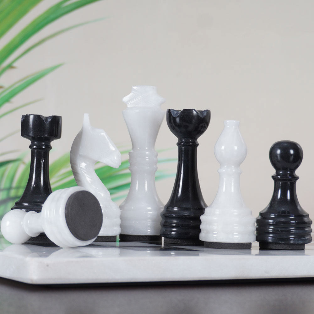 White and Black 15 Inches Premium Quality Marble Chess Set (With Storage Box)