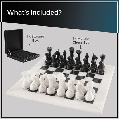 White and Black 15 Inches Premium Quality Marble Chess Set (With Storage Box)