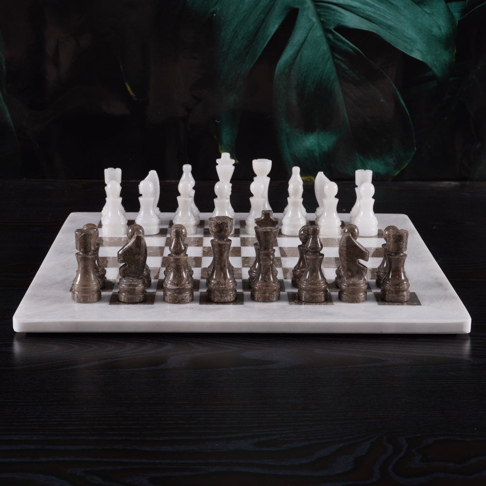 White and Grey Oceanic Handmade 12 Inches High Quality Marble Chess Set