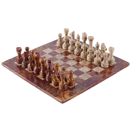 15" Artreestry Handmade Marble Chess Set Red and Coral