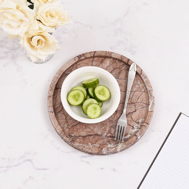 10" Artreestry Handmade Marble Tray Round