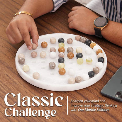 Artreestry Handmade 10" Marble Solitaire 2 Player Game - Board Game For Adults