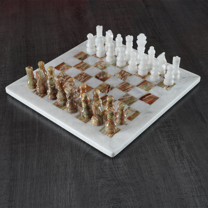 12" Artreestry Handmade Marble Chess Set White and Green Onyx