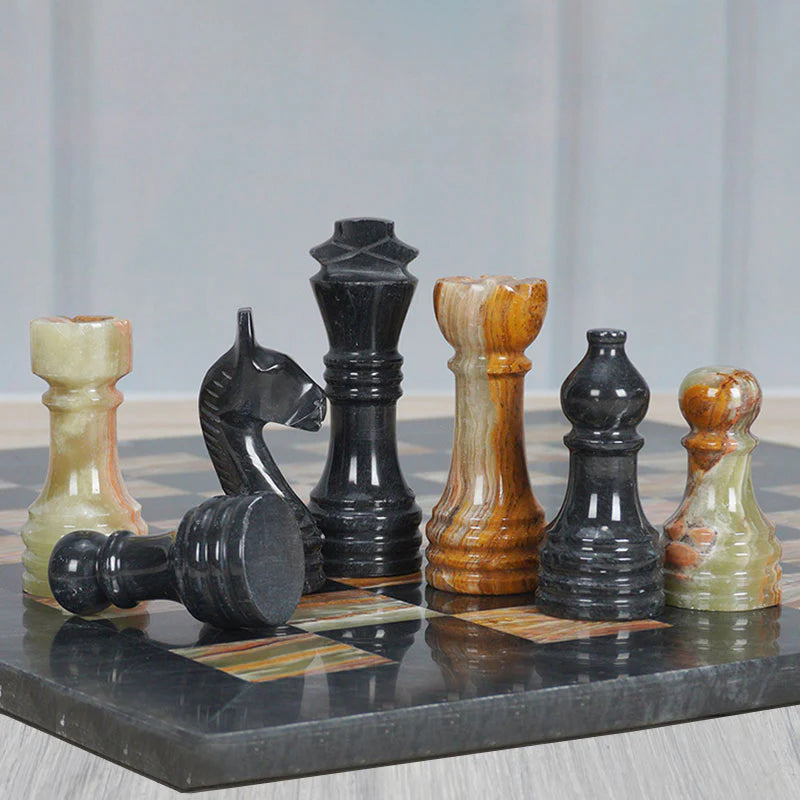 Artreestry Handmade Marble Black & Multi Green Premium Quality Chess Pieces