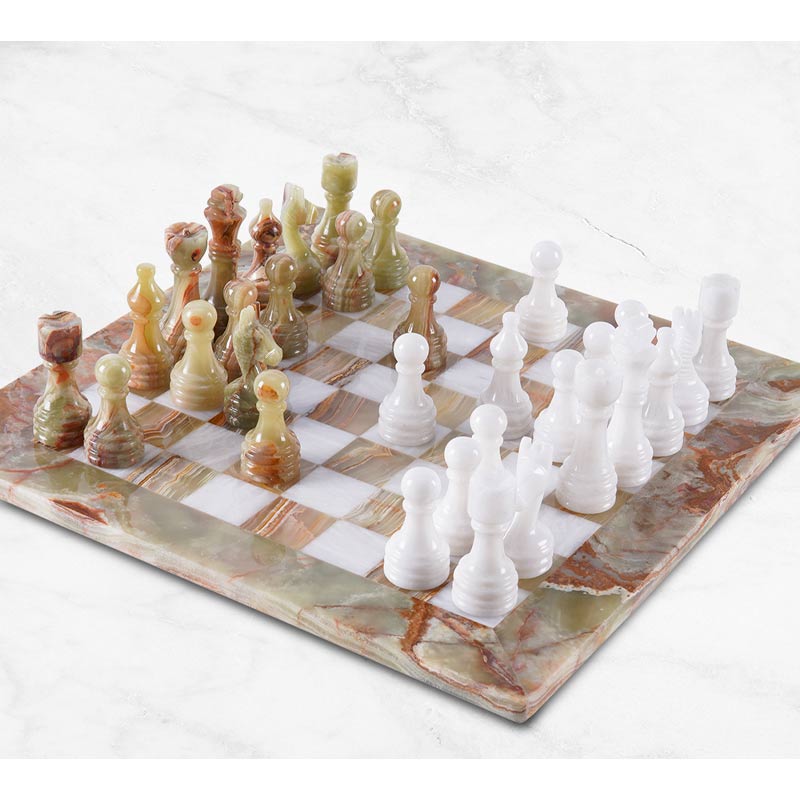 15" Artreestry Handmade Marble Chess Set Green Onyx and White