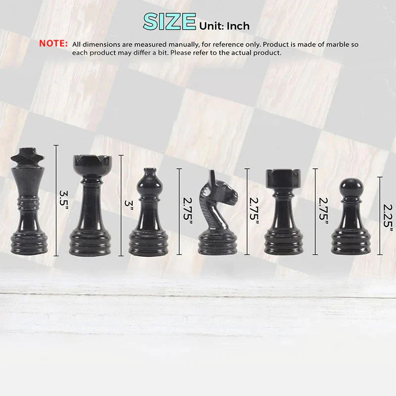 Artreestry Handmade Marble Black & Multi Green Premium Quality Chess Pieces
