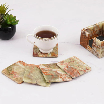 Artreestry Handmade Marble Full square coaster set with holder