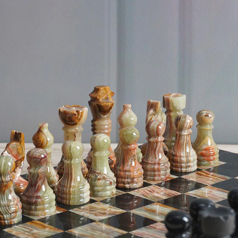 Artreestry Handmade Marble Black & Multi Green Premium Quality Chess Pieces