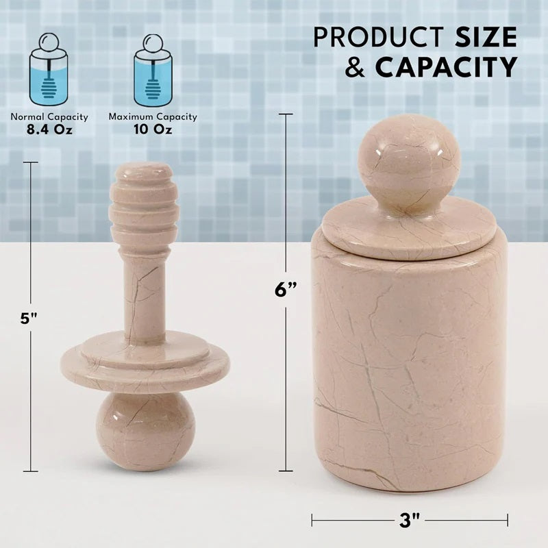 Artreestry Handmade Marble Honey Dispenser Jar with Dipper Lid